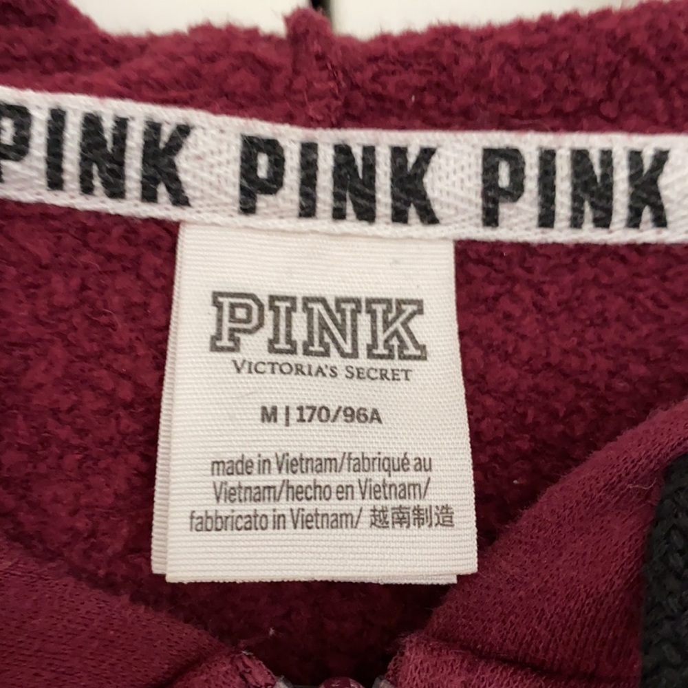 Pink by Victoria’s Secret hooded sweatshirt full zip in maroon hoodie Medium - Picture 6 of 7